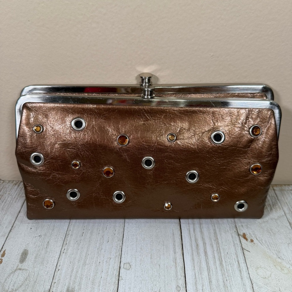 HOBO || Lauren Wallet Clutch Stud Jewel Grommet Copper Metallic kisslock